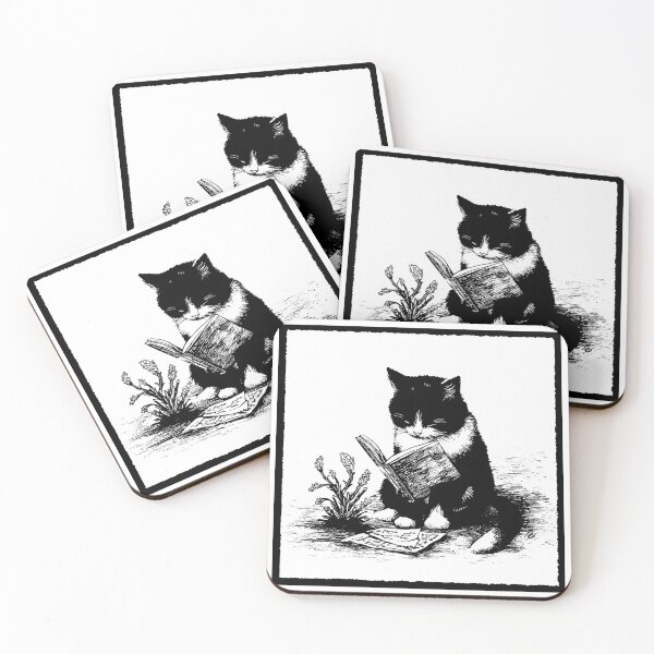 Item preview, Study Cat Black and White Reading Book Cute Cat Design designed and sold by Meow-Attitude.