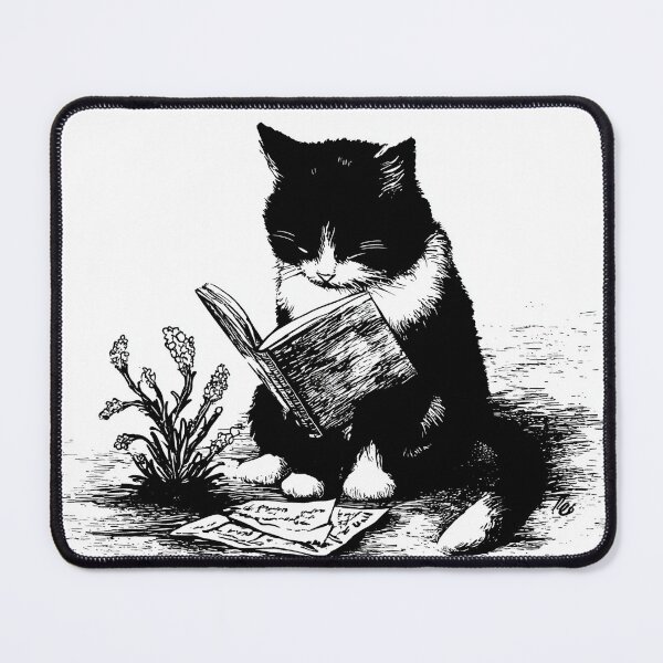 Item preview, Study Cat Black and White Reading Book Cute Cat Design designed and sold by Meow-Attitude.