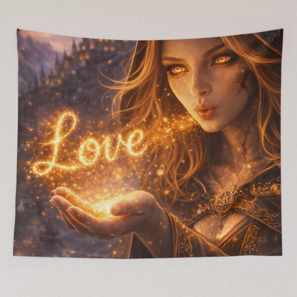 Item preview, Fire Sorceress Blowing Magic Love Fantasy Art designed and sold by KnitOfShadoF.
