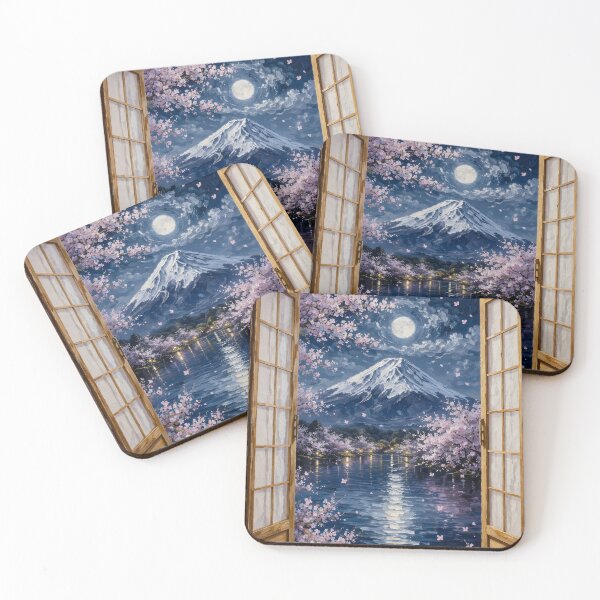 Item preview, Mount Fuji Sakura Moonlight Window View Wall Art designed and sold by Teenidesign .