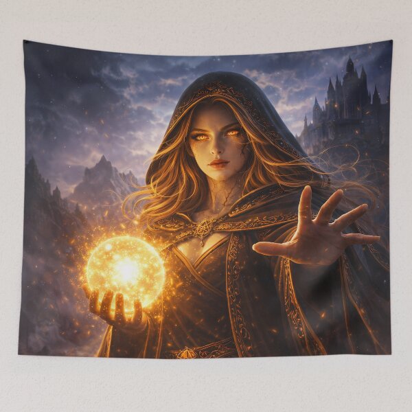 Item preview, Fire Mage Casting Magic Energy Dark Fantasy Art designed and sold by KnitOfShadoF.