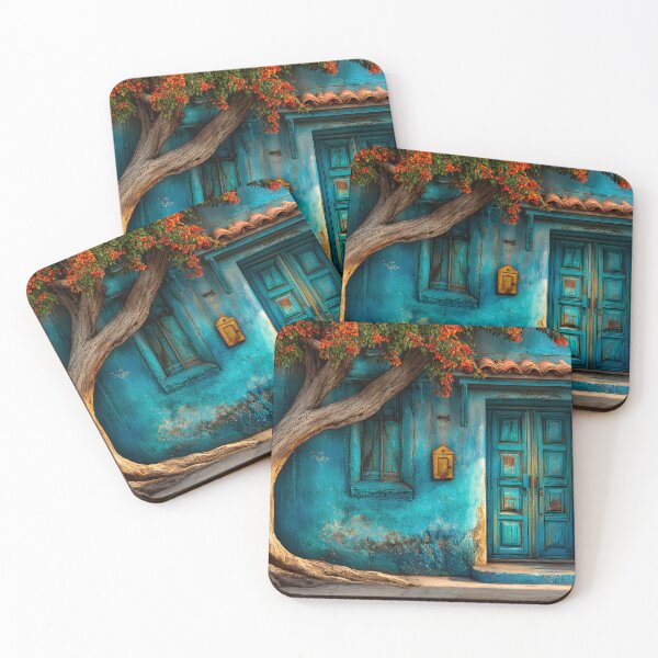 Item preview, Colorful Entrance with Blue Wall and Vibrant Flora designed and sold by Artessie.