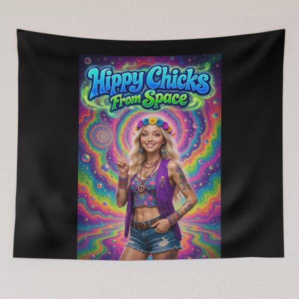 Item preview, Hippy Chicks From Space - Psychedelic Space Hippie Girl Peace Sign designed and sold by David Brookes Digital.