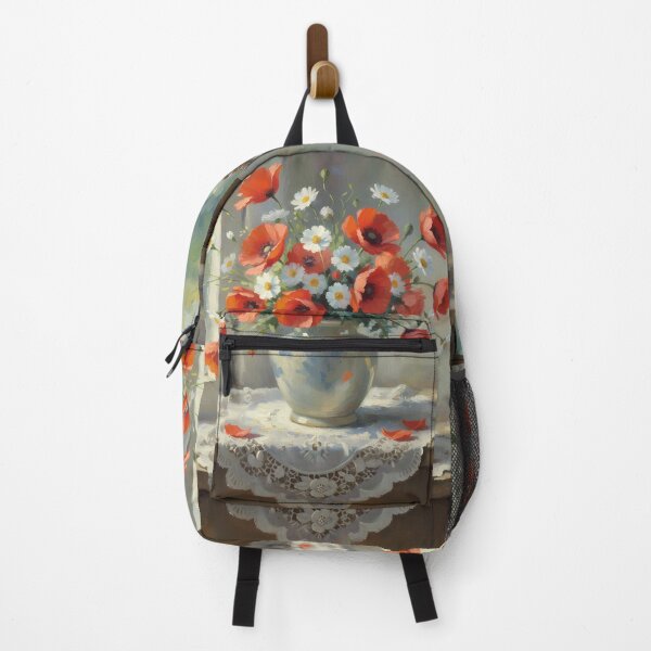 Item preview, Rustic Poppies and Daisies Vase - Sunny Window Impressionist Art designed and sold by Art-Inspir-AI.