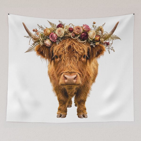 Item preview, boho floral crown highland cow designed and sold by ArtivioShop.