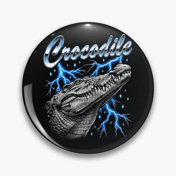 Item preview, Crocodile Chrome Script Gray Head Looking Up Blue Lightning Diamond Retro  designed and sold by graphixpolash.