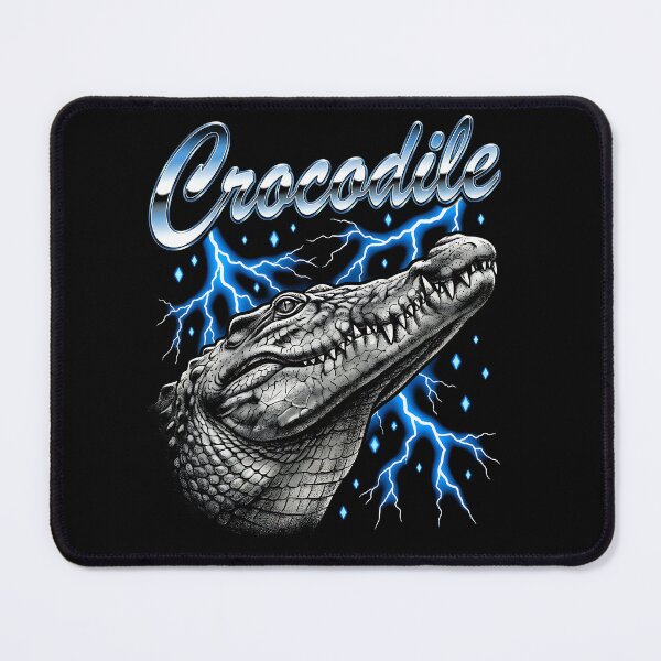 Item preview, Crocodile Chrome Script Gray Head Looking Up Blue Lightning Diamond Retro designed and sold by graphixpolash.