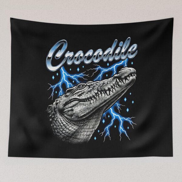 Item preview, Crocodile Chrome Script Gray Head Looking Up Blue Lightning Diamond Retro  designed and sold by graphixpolash.