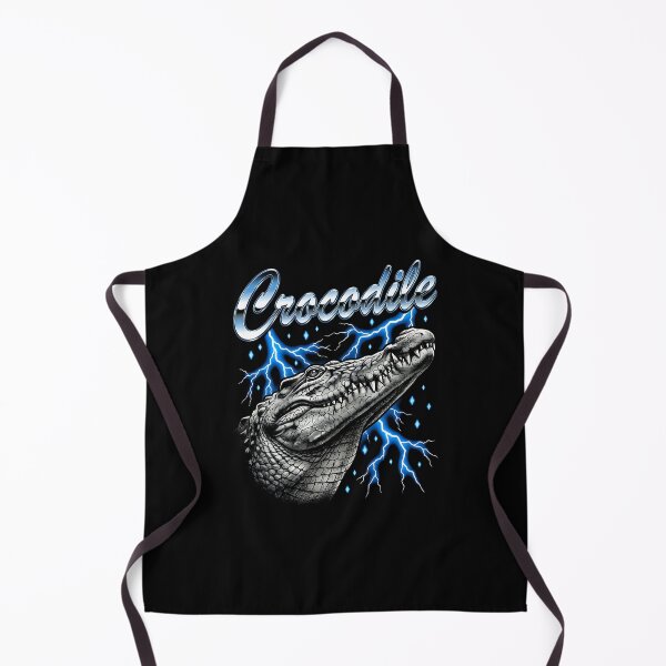 Item preview, Crocodile Chrome Script Gray Head Looking Up Blue Lightning Diamond Retro designed and sold by graphixpolash.