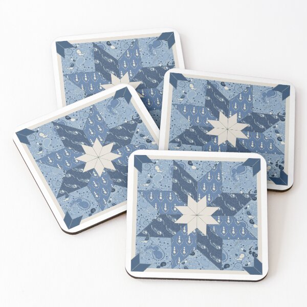 Item preview, Salt Water Shallows sea star patchwork in summertime blues designed and sold by LisaLeQuelenec.