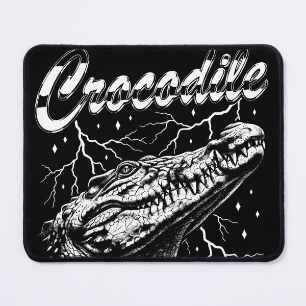 Item preview, Crocodile Chrome Script Gray Head Looking Up Blue Lightning Diamond Retro designed and sold by graphixpolash.
