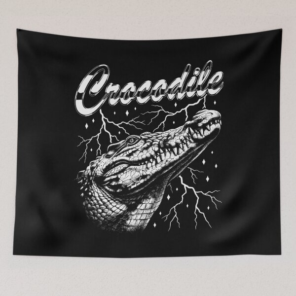 Item preview, Crocodile Chrome Script Gray Head Looking Up Blue Lightning Diamond Retro designed and sold by graphixpolash.