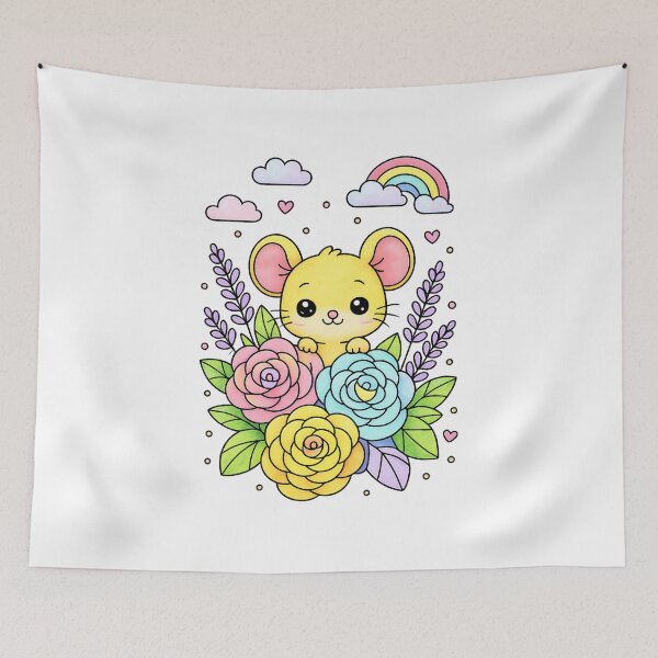 Item preview, Mouse and Flowers Cute Floral Animal Design designed and sold by SoftSproutstu.