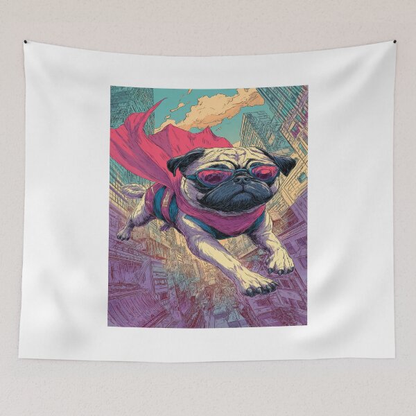 Item preview, Flying Superhero Pug Dog Comic Art Design designed and sold by NicolasGlowArt.