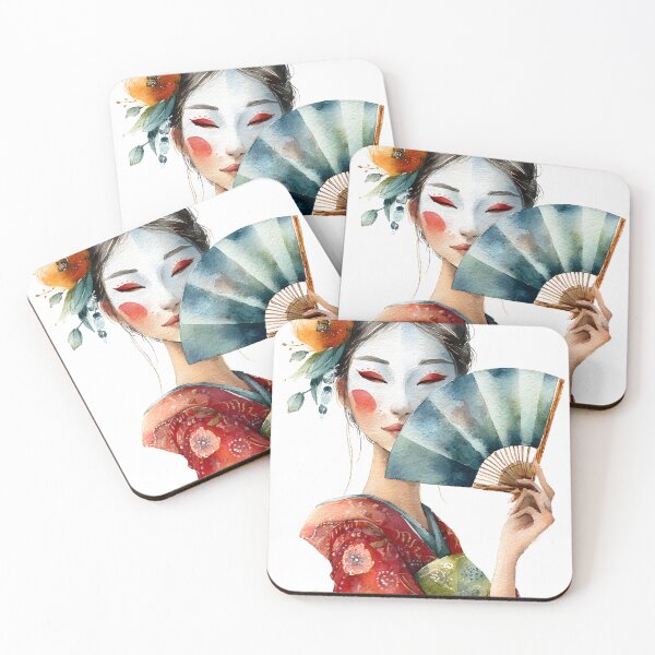 Item preview, Elegant Geisha with Fan and Traditional Kimono Art designed and sold by Artessie.