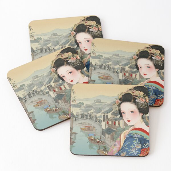 Item preview, Elegant Japanese Woman Overlooking Scenic Waterway designed and sold by Artessie.