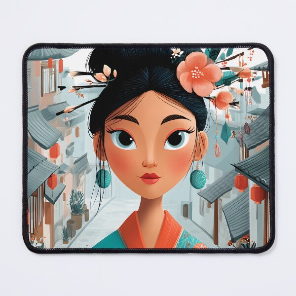 Item preview, Elegant Asian Girl in Traditional Outfit Amidst Town designed and sold by Artessie.