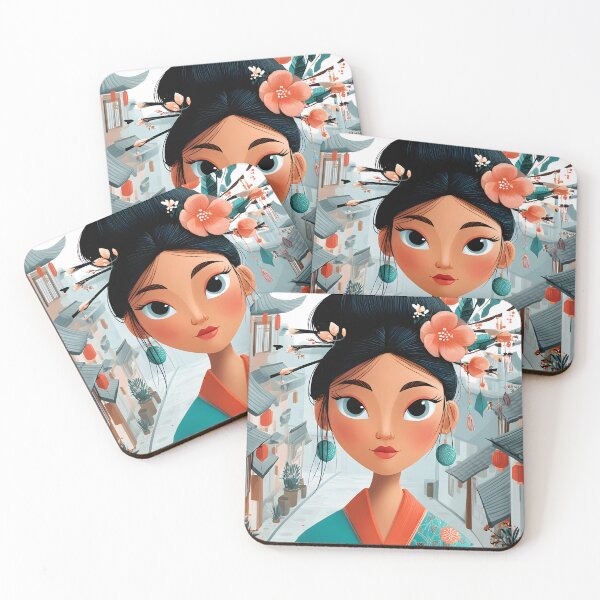 Item preview, Elegant Asian Girl in Traditional Outfit Amidst Town designed and sold by Artessie.