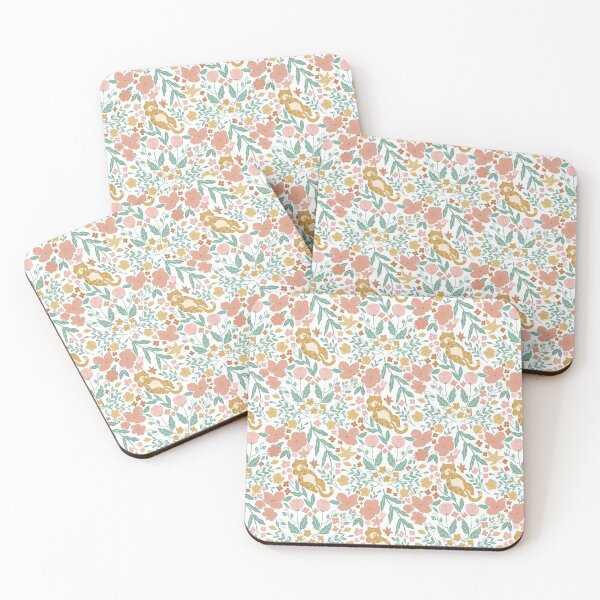 Item preview, Seamless Cute Cat Floral Pattern with Flowers and Leaves in Pastel Colors designed and sold by Tarathai.
