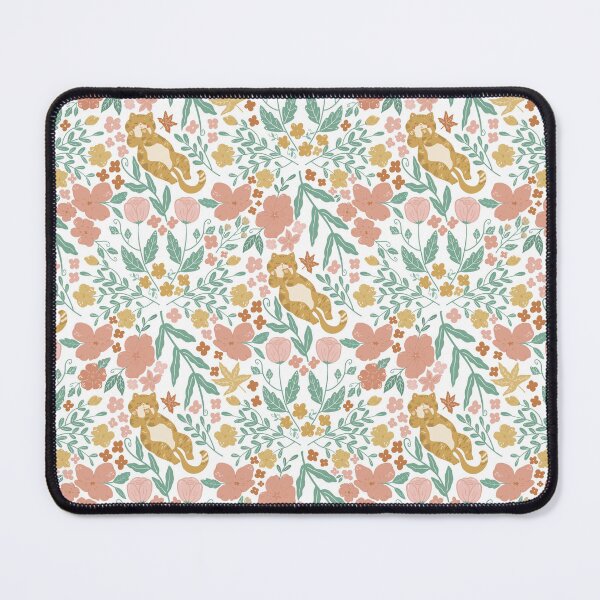 Item preview, Seamless Cute Cat Floral Pattern with Flowers and Leaves in Pastel Colors designed and sold by Tarathai.