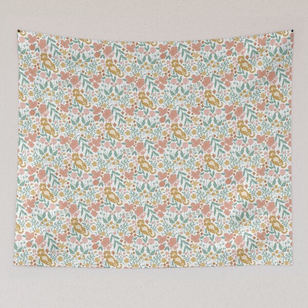 Item preview, Seamless Cute Cat Floral Pattern with Flowers and Leaves in Pastel Colors designed and sold by Tarathai.