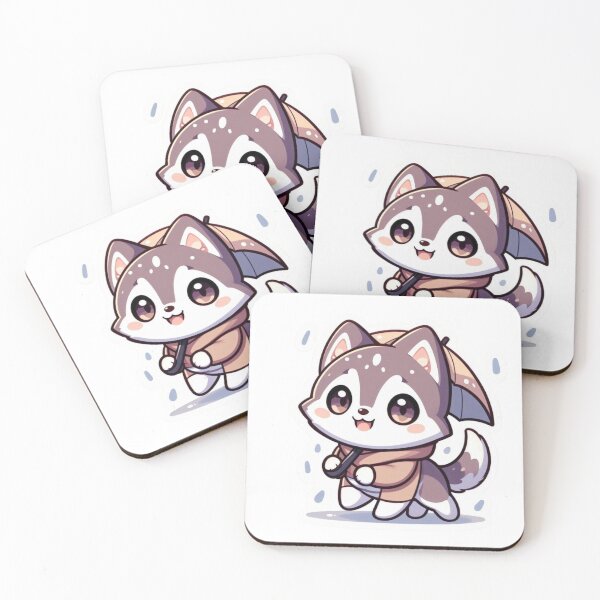 Item preview, Cute Husky Walking in Rain Sticker-Kawaii Dog Umbrella Rainy Day Mood designed and sold by carestazafeli.