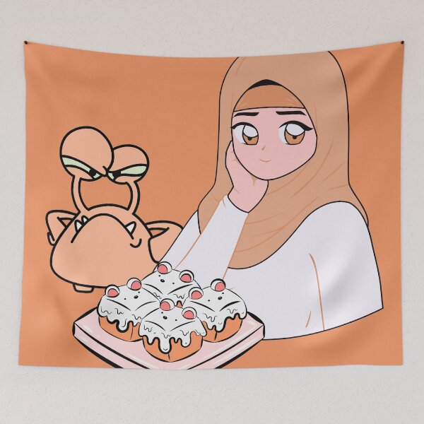 Item preview, Kawaii Hijab Girl with Mouse Buns and Funny Monster designed and sold by Kanniax.