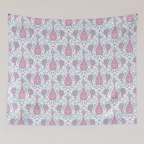 Item preview, Seamless Folk Art Floral Pattern with Ornamental Vases and Flowers in Pastel Colors. designed and sold by Tarathai.