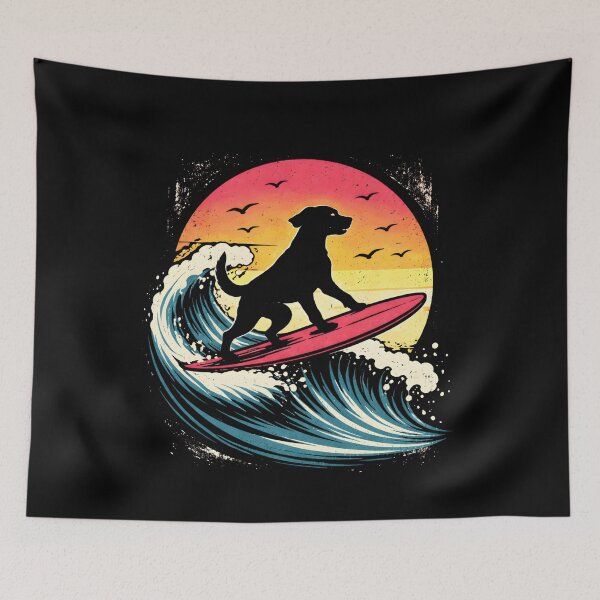 Item preview, Surfing Golden Retriever Riding Wave Dog Surfer Sunset Beach designed and sold by THREE LITTLE BEANS.