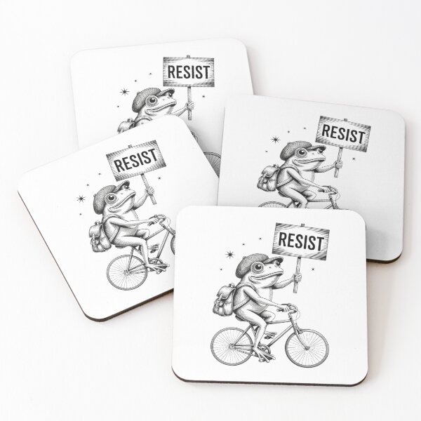Item preview, Resist Frog Riding Bicycle - Vintage Protest Aesthetic Illustration designed and sold by YounexxART.