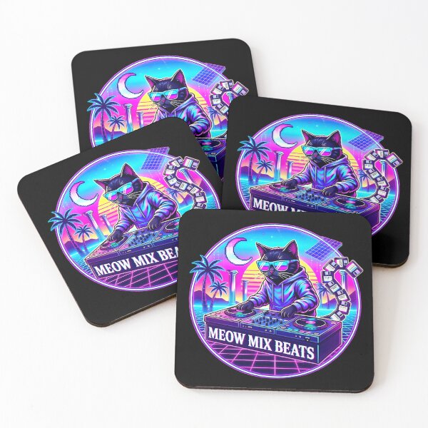 Item preview, Vaporwave Black Cat DJ Meow Mix Beats designed and sold by Oommen Studio .
