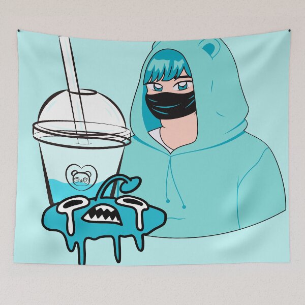 Item preview, Anime Streetwear Aesthetic - Teal Bear Hoodie & Bubble Tea designed and sold by Kanniax.