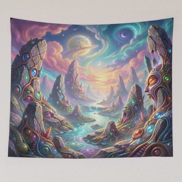 Item preview, Mystic Alien Landscape with Cosmic Light and Vibrant Fantasy Structures designed and sold by FotoworldEdel.