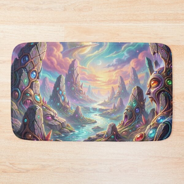Item preview, Mystic Alien Landscape with Cosmic Light and Vibrant Fantasy Structures designed and sold by FotoworldEdel.