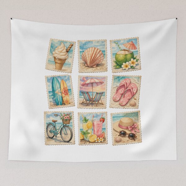 Item preview, Vintage summer beach stamps aesthetic sticker set - Retro coastal illustration designed and sold by KymeraStudio25.
