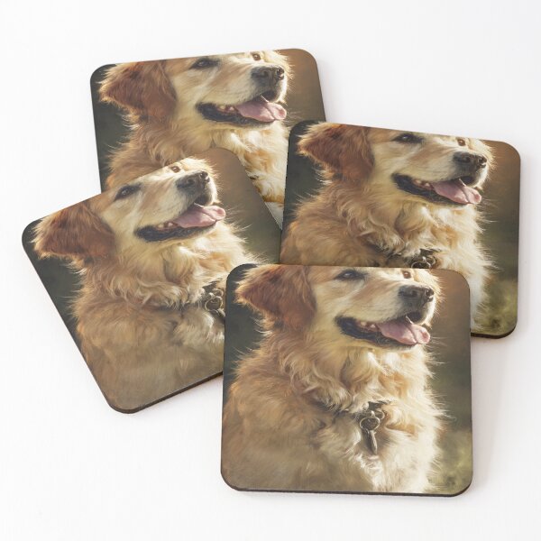 Item preview, Happy Golden Retriever Dog Portrait Art designed and sold by NicolasGlowArt.