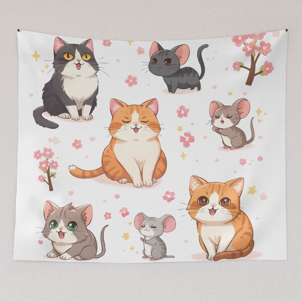 Item preview, Cats and Mice with Cherry Blossoms  designed and sold by uunaa.