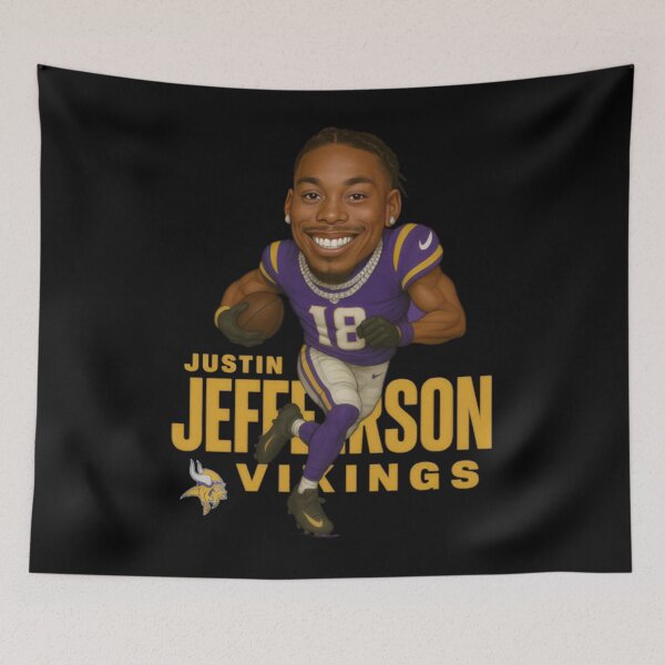 Item preview, Justin Jefferson Minnesota Vikings Caricature – Superstar Wide Receiver Artwork Amine0111 designed and sold by MarceloBozzano.