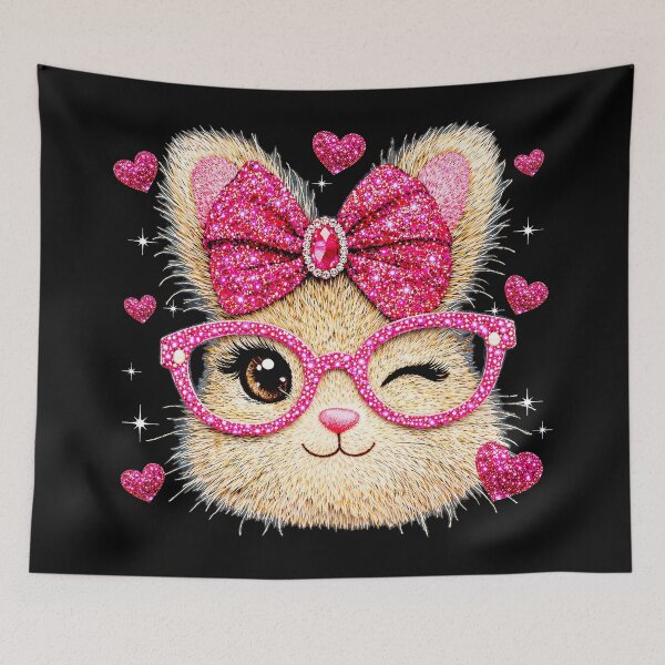 Item preview, Cute Sparkly Cat With Glasses And Bow designed and sold by QuentinHarrow.