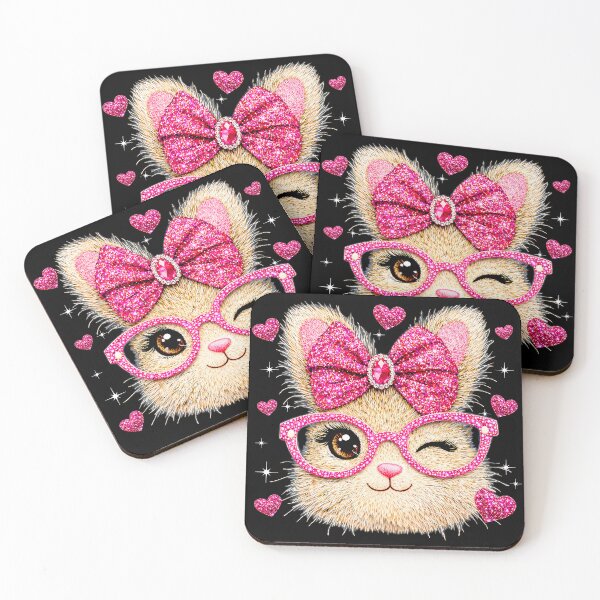 Item preview, Cute Sparkly Cat With Glasses And Bow designed and sold by QuentinHarrow.