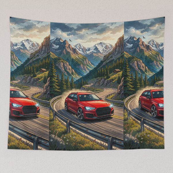 Item preview, Artistic illustration of a car on alpine roads designed and sold by RevUpDesign.
