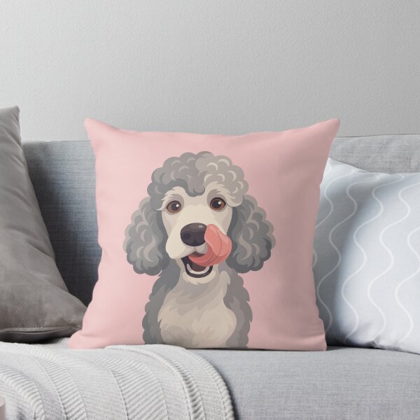 Item preview, Curly Grey Poodle Dog Licking Nose Illustration designed and sold by BrownHorse90s.