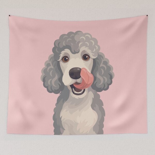 Item preview, Curly Grey Poodle Dog Licking Nose Illustration designed and sold by BrownHorse90s.
