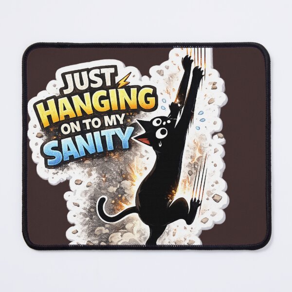 Item preview, Just Hanging On To My Sanity Funny Cat – Relatable Meme Cat Design designed and sold by sumodesign.