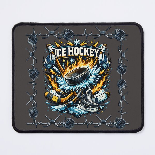 Item preview, Ice Hockey Puck And Skates With Flaming Ice Burst, Sticks And Gloves Design designed and sold by FireOrchid.