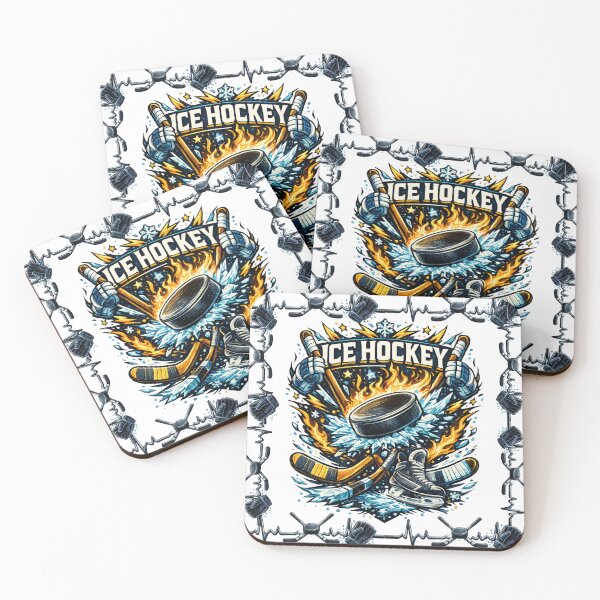 Item preview, Ice Hockey Puck And Skates With Flaming Ice Burst, Sticks And Gloves Design designed and sold by FireOrchid.
