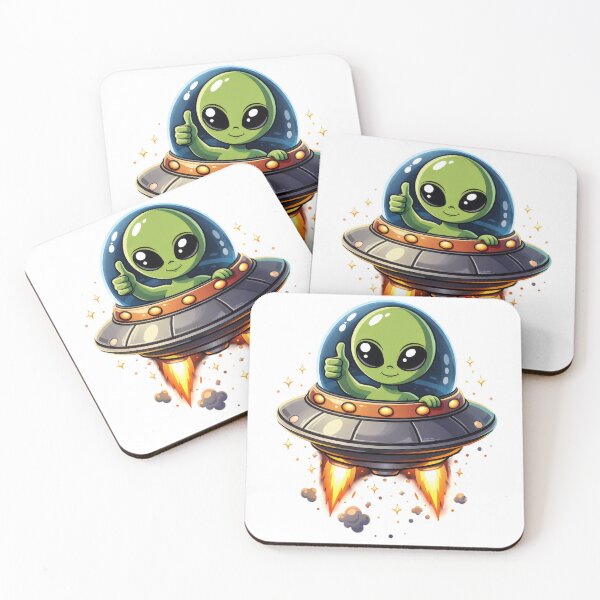 Item preview, Cute Kawaii Alien in a Flying Saucer with Thumbs Up designed and sold by CLC54.