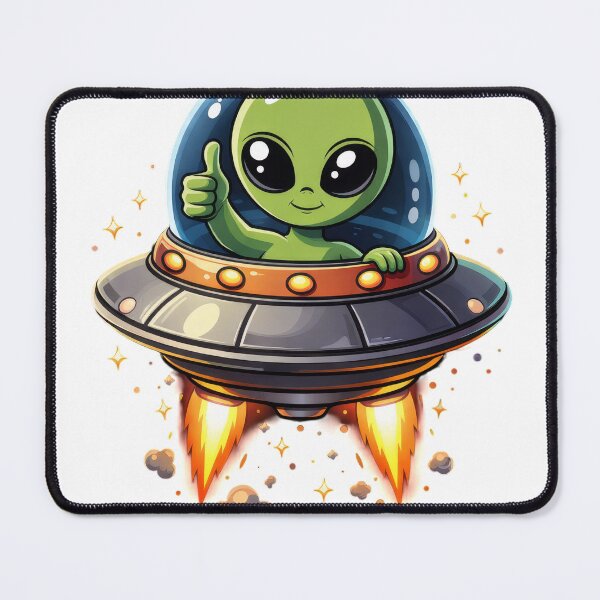 Item preview, Cute Kawaii Alien in a Flying Saucer with Thumbs Up designed and sold by CLC54.
