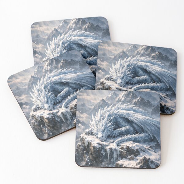 Item preview, Sleeping Ice Dragon on Snowy Mountain Peak – Epic Fantasy Winter Dragon Art designed and sold by DrakariArt.