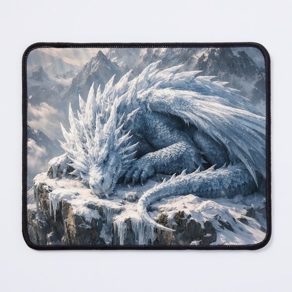 Item preview, Sleeping Ice Dragon on Snowy Mountain Peak – Epic Fantasy Winter Dragon Art designed and sold by DrakariArt.
